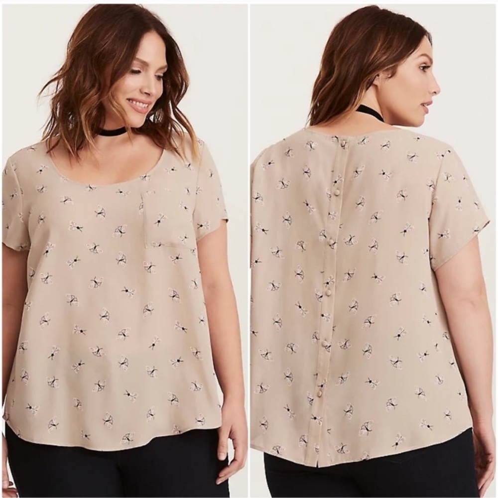 Torrid Abby Moth Georgette Button Back Blouse 3x